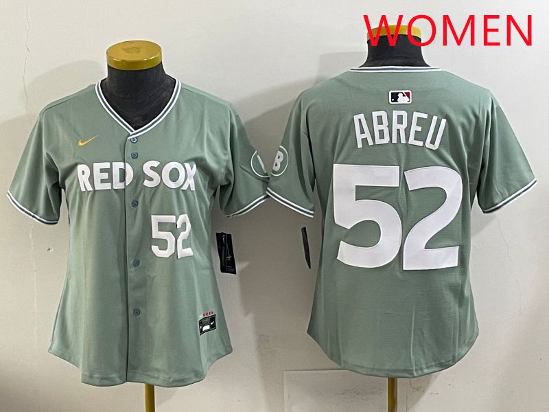 Women 2025 Boston Red Sox 52 Abreu Green Joint Name Nike MLB Jersey style 3